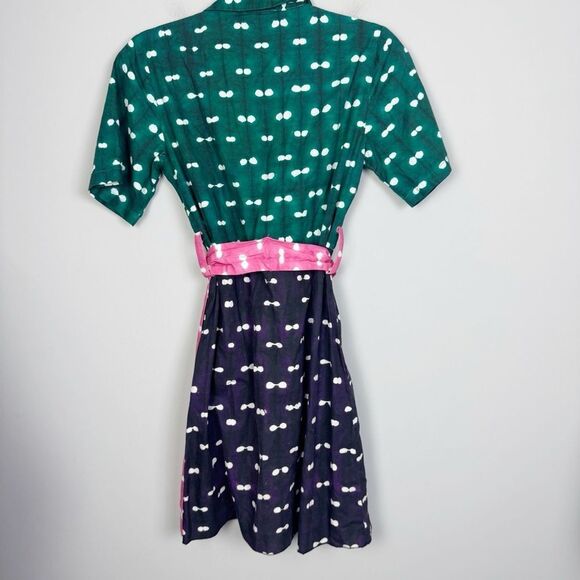 BUSAYO COLLECTIVE | Colorblock Polka Dot Belted Mini Shirt Dress Women’s Size 2 - Picture 11 of 11